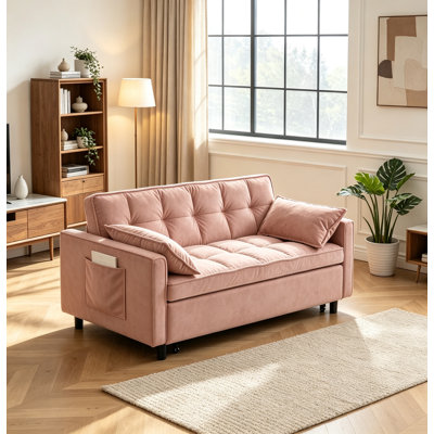 Modern 55" 3-in-1 couch folding sofa bed with two lumbar pillows for living room and office corduroy