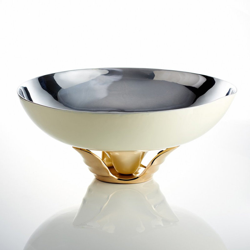 Metal Abstract Posh & Luxe Decorative Bowl in Silver/Gold