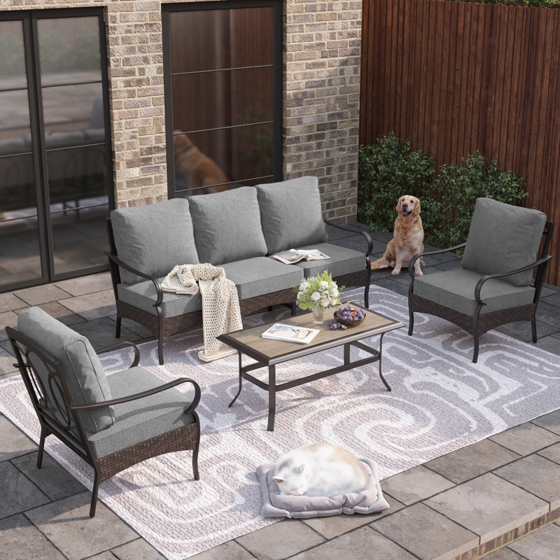 Outdoor Patio Conversation Set With Cushions, Gray
