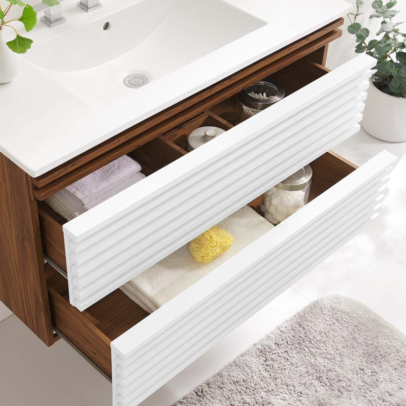 Modway Render 36" Wall-Mount Bathroom Vanity, White