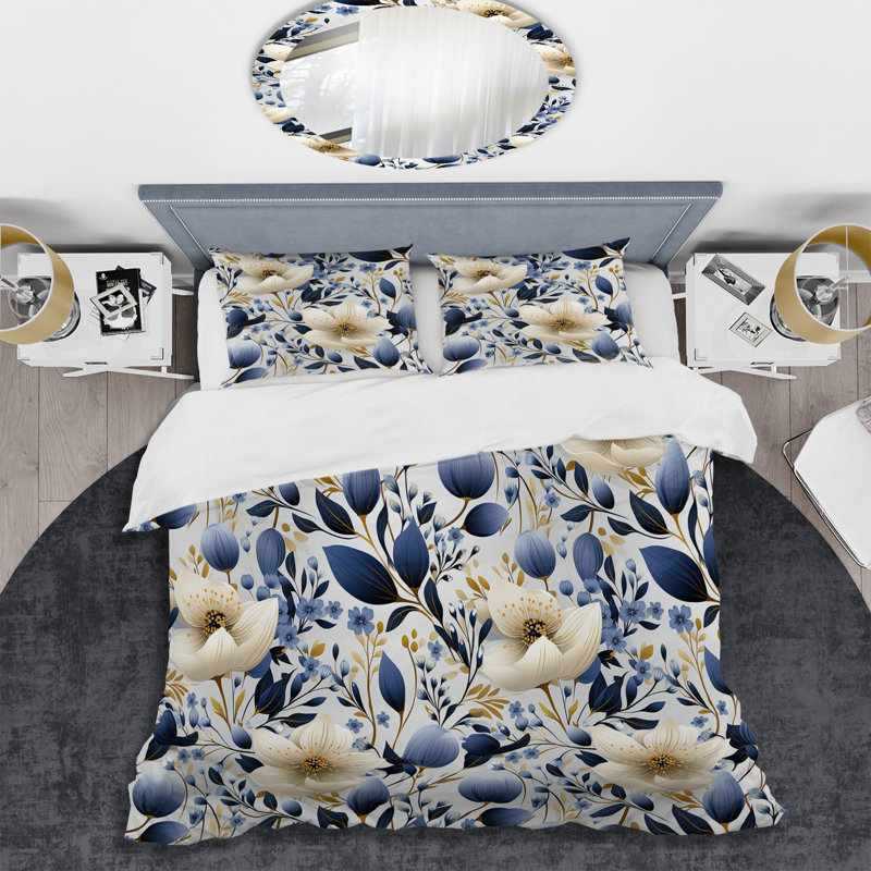 Ensemble de housse de couette Blue & White Mystic Reverie Blooming Delights I Kew