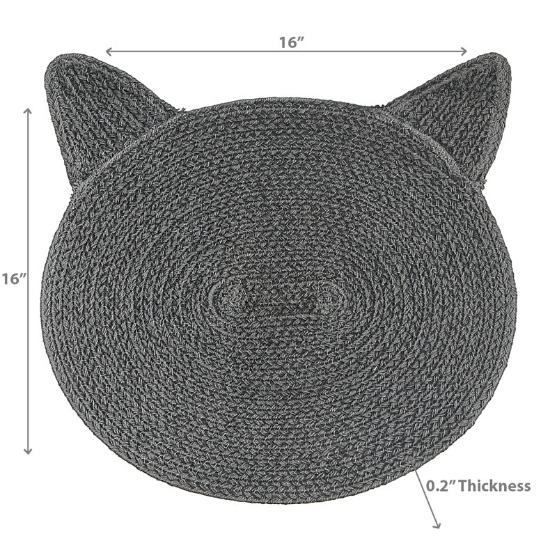Tapis tressé en forme de chat en coton, Gris anthracite