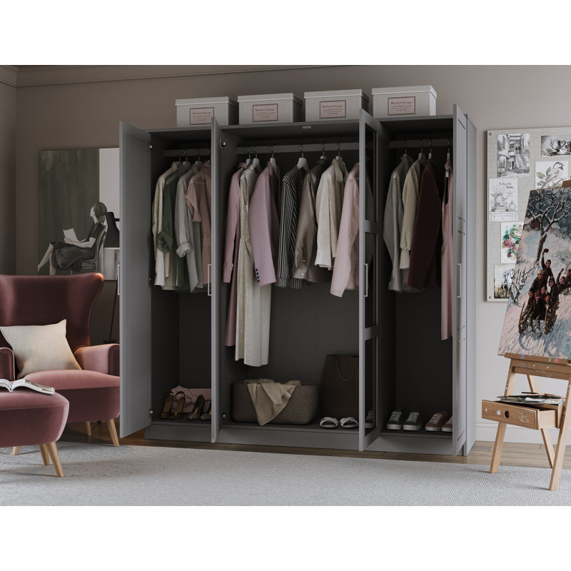 Armoire-penderie à 4 portes 100% bois massif Cosmo, Gris