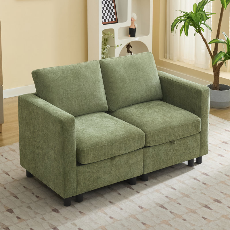 Canapé modulaire avec causeuse 58,3 po avec rangement sous le siège, chenille, Chenille verte