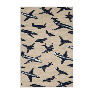 Machine Washable Transportation Beige Area Rug