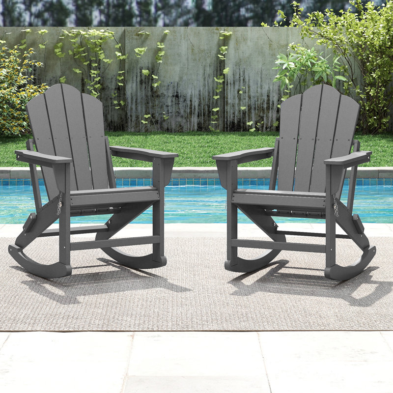 HDPE Rocking Chair Foldable Outdoor Adirondack Chair, grey