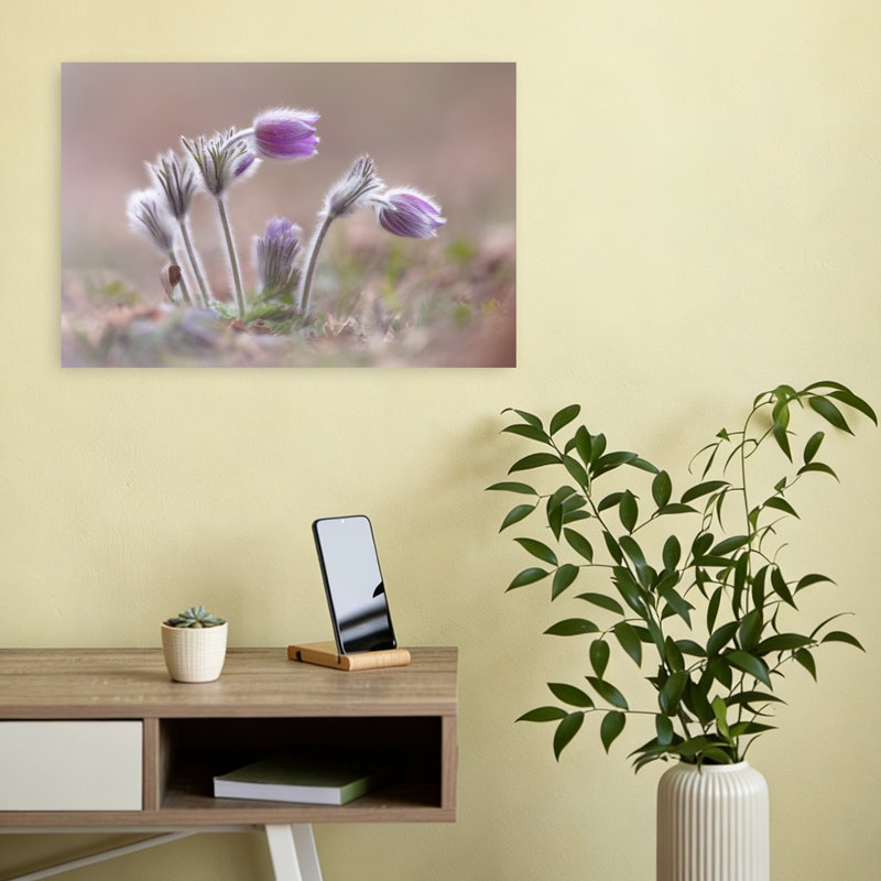 Delicate Purple Blooms Delicate Serene Contemporary Violet Flower Nature Wall Art Print 1 Piece Wrapped Canvas Wall Art