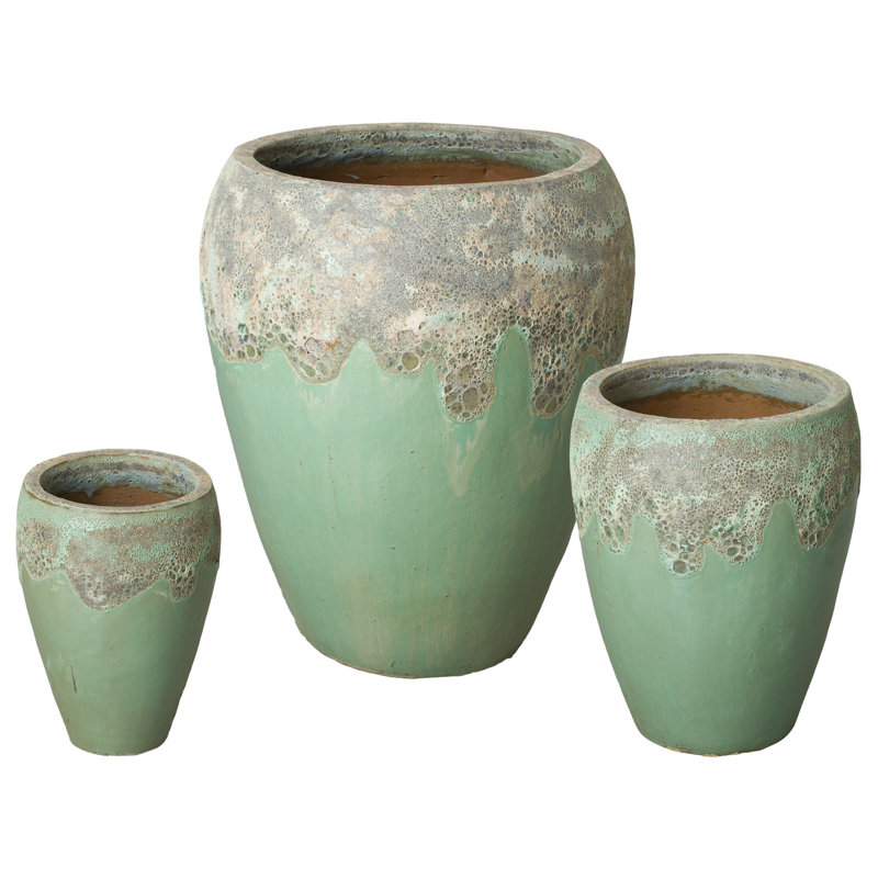 Handmade Ceramic Planter, 20'' H x 16'' W x 16'' D, Spa Blue