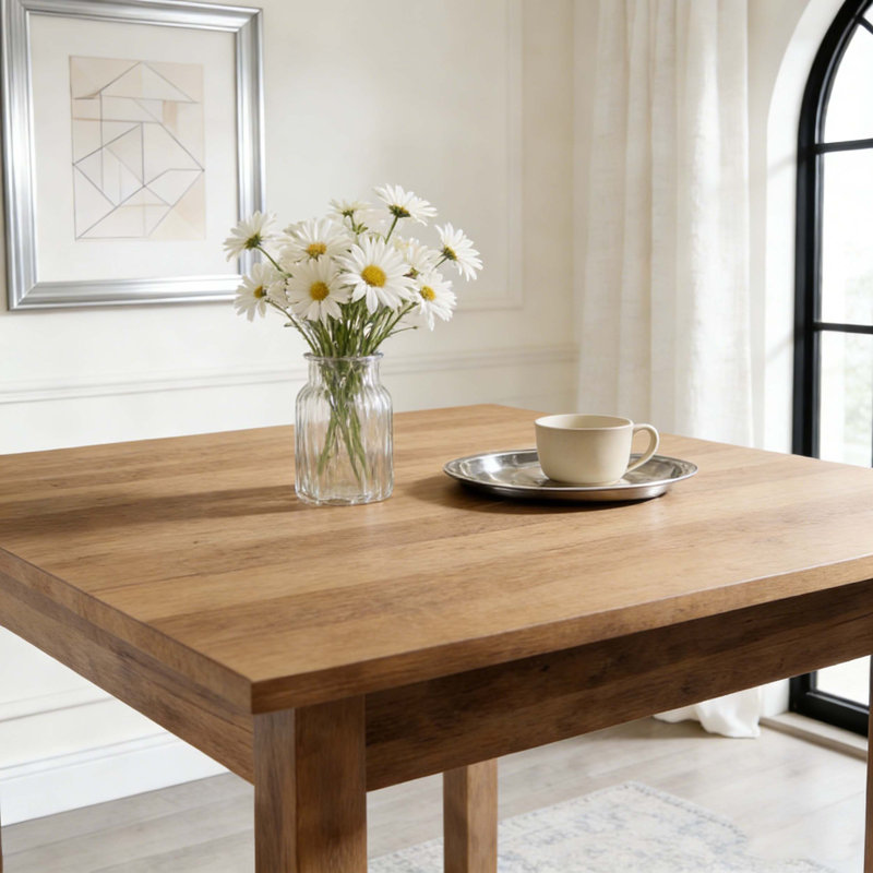 Square Kitchen Dining Table with Solid Wood Legs for Four, Brown