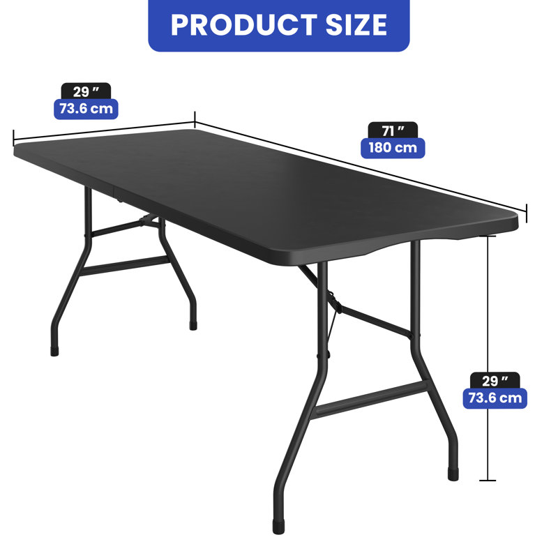Table de pique-nique pliante 6 pi avec poignée Jassel | Surface en résine PEHD et pieds en acier | Résistant aux intempéries