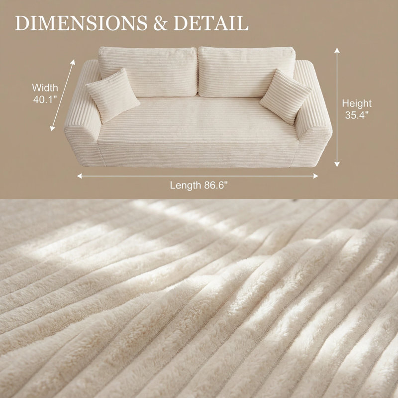 Boneless Boneless Loveseat Couches Corduroy Loveseat Sofa Couch for Living Room, 86.6 x 35.4 Inches, with 2 Throw Pillows for living room