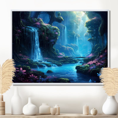 «Blue Green Calming Waterfall - Waterfall», reproduction d'art sur toile