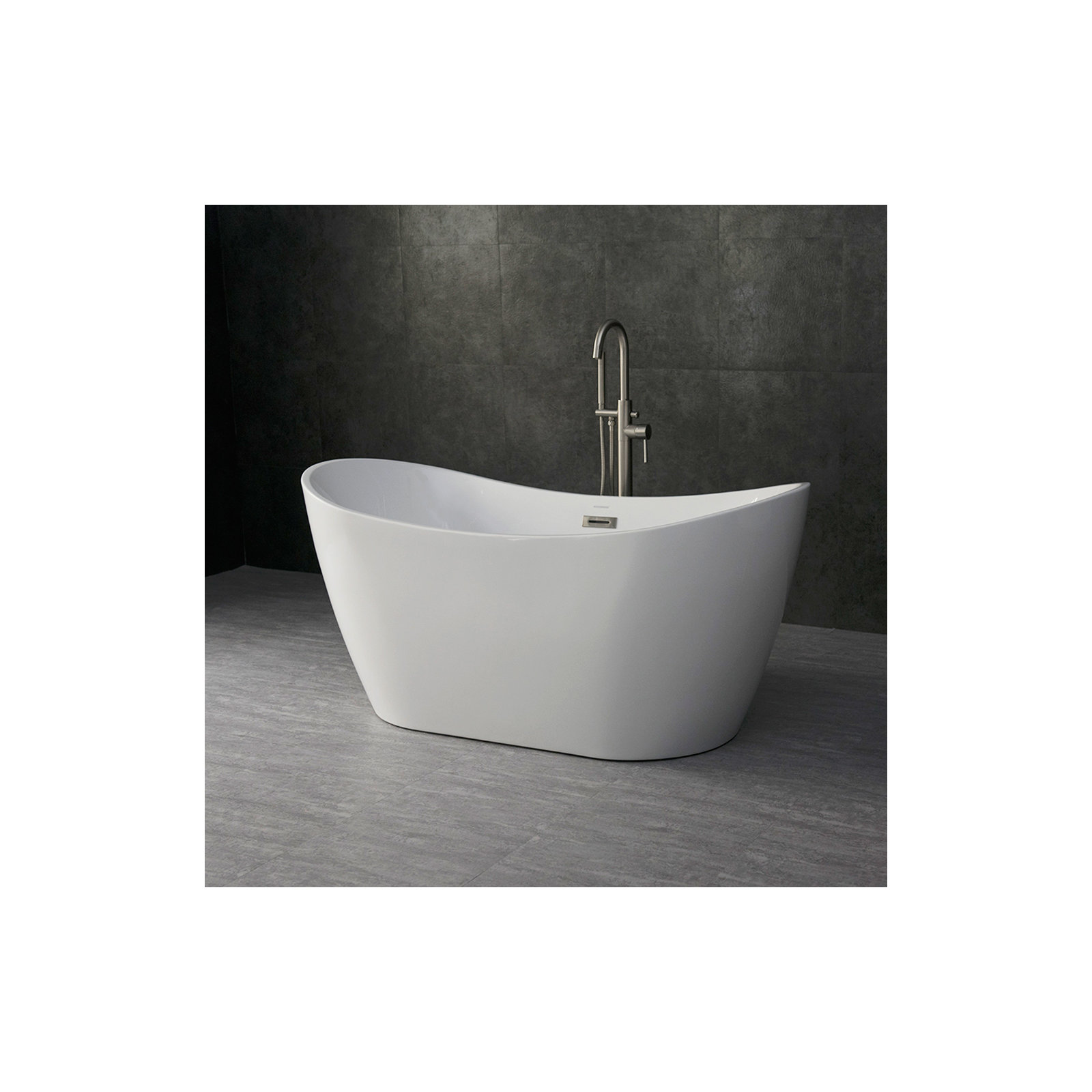 59'' x 29'' Freestanding Soaking Acrylic Bathtub, White, Brushed Nickel