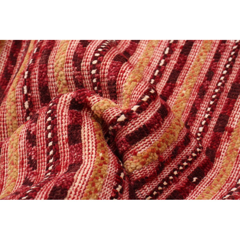 Tapis rouge foncé en laine noué à la main de conception unique 3 pi 9 po x 6 pi 4 po Solita