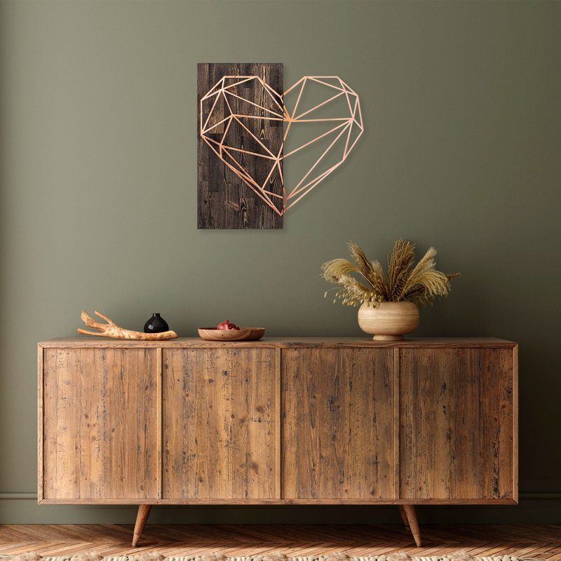 Élégant accessoire mural décoratif en bois, 22,8 po x 22,8 po | Finition noyer et cuivre, 50% bois véritable (épaisseur: 1,2 po) et 50% métal (épaisseur: 0,06 po) | Décoration intérieure élégante, variations de couleurs uniques