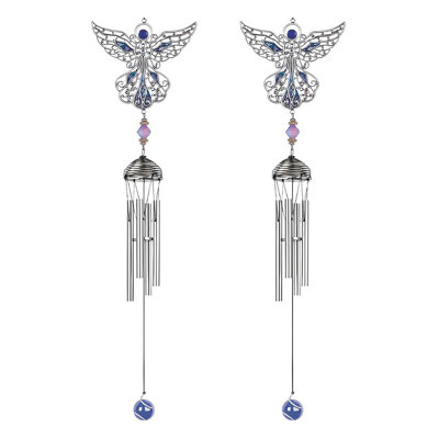 Ensemble de 2 cadeaux ICE ARMOUR long bleu ange en étain et gemme carillon de vent Figurine Sculpture Sculpture Décoration d'ornement maison / chambre / jardin pour pendaison de crémaillère, vacances, spécial Noël