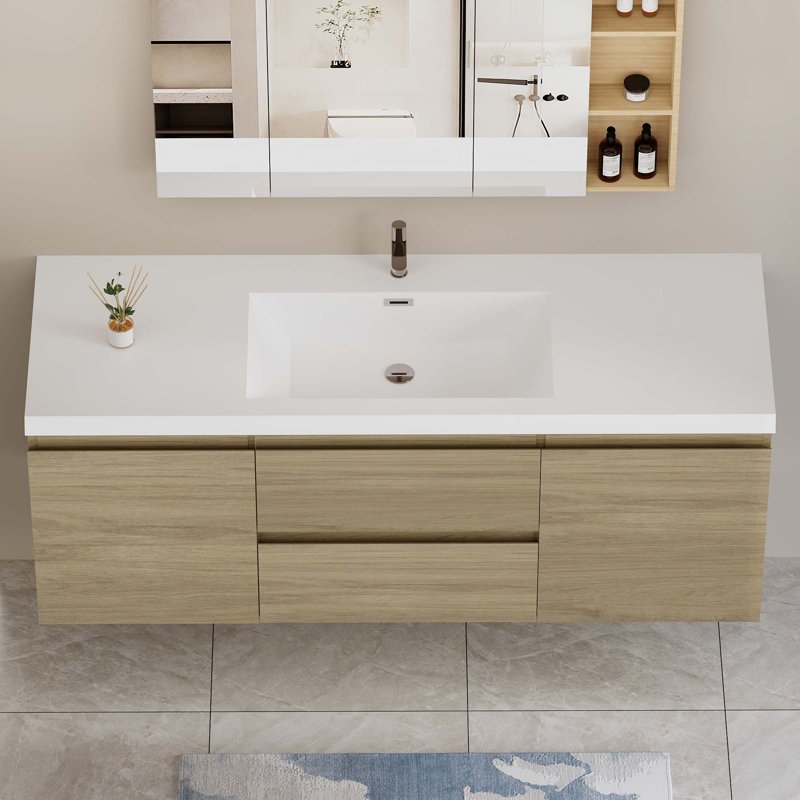 Floating Bathroom Vanity With Single Sink, Oak