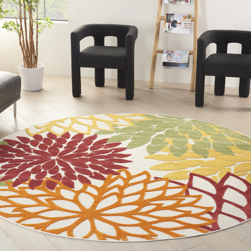 Tapis rouge à motif floral Newton, Rond 7 pi 10 po