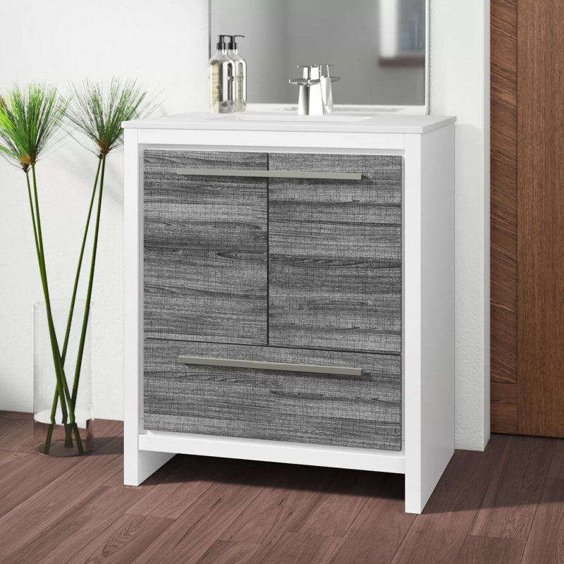 Meraris 29.125'' Single Bathroom Vanity with Top, Ash Gray