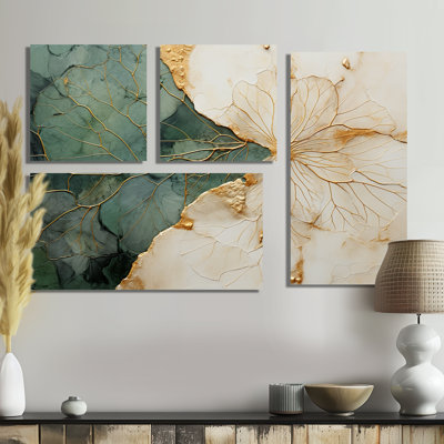 «Green Minimalisme Poteries I», art mural à grandes spirales abstraites, 4 pièces