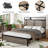 Bedroom Platform Bed Frame, Slate Gray MDF and Metal, Queen Size with LED Headboard and Underbed Storage