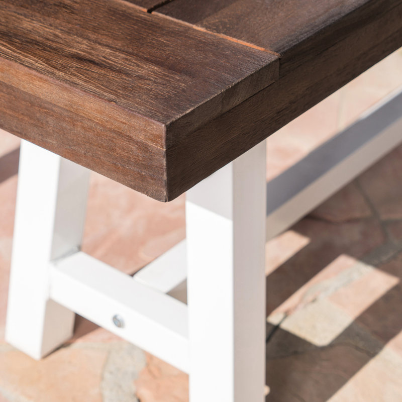 Banc en bois avec finition sablée brun foncé et métal rustique blanc, largeur de 63 po pour l'extérieur, structure en métal