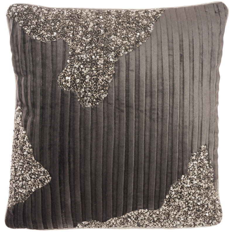 18" Periwinkle Cotton Throw Pillow, Charcoal Pewter