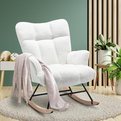 Nursery Rocking Chair Teddy, Upholstered Glider Rocker for Living Rooms, Bedrooms