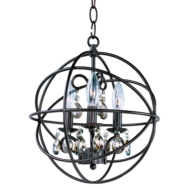 Luminaire suspendu spectaculaire et unique en forme de globe à 3 lumières Alden, Bronze huilé