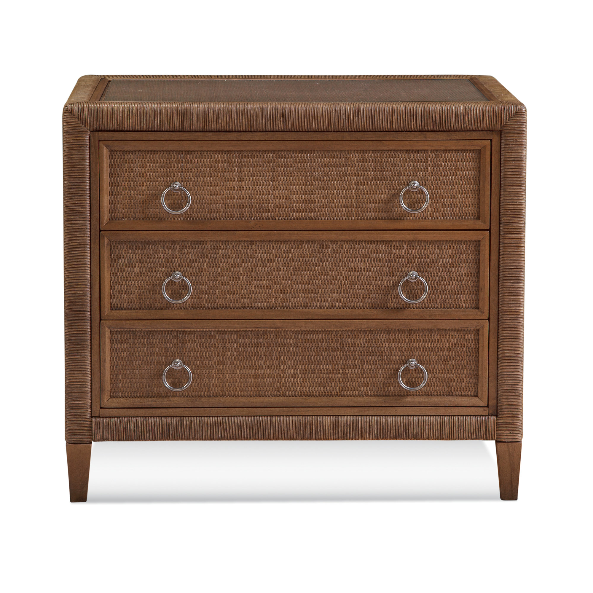 Warwick 3-Drawer Wicker Chest, Java, Satin Nickel