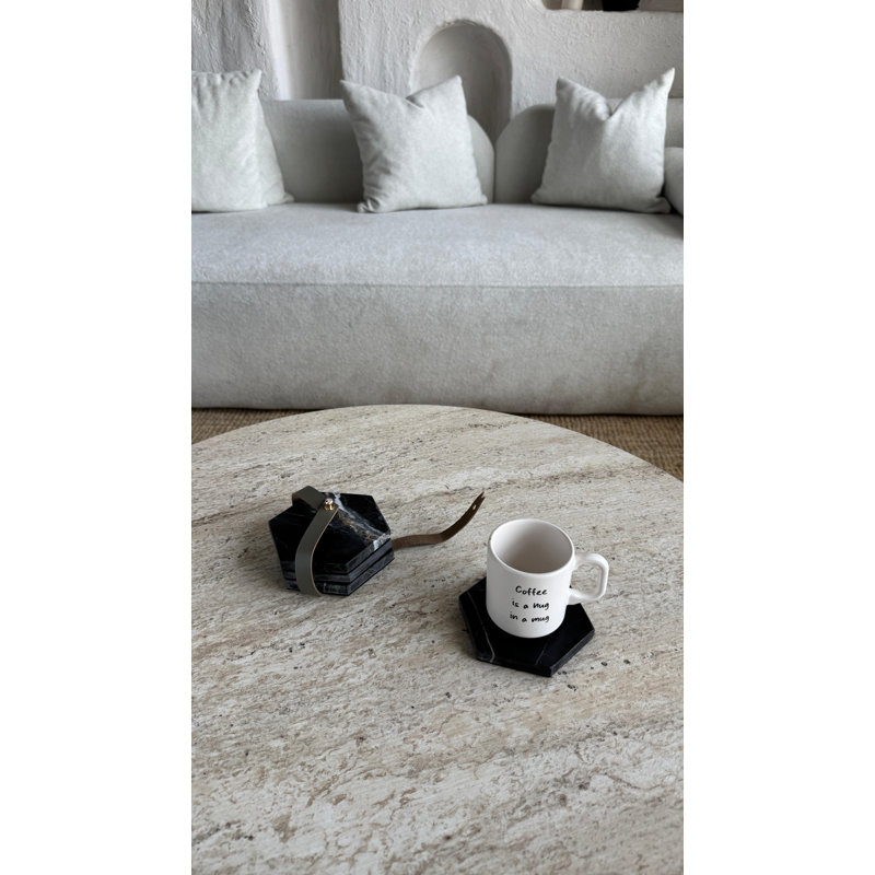 Sous-verre en marbre noir avec support en cuir