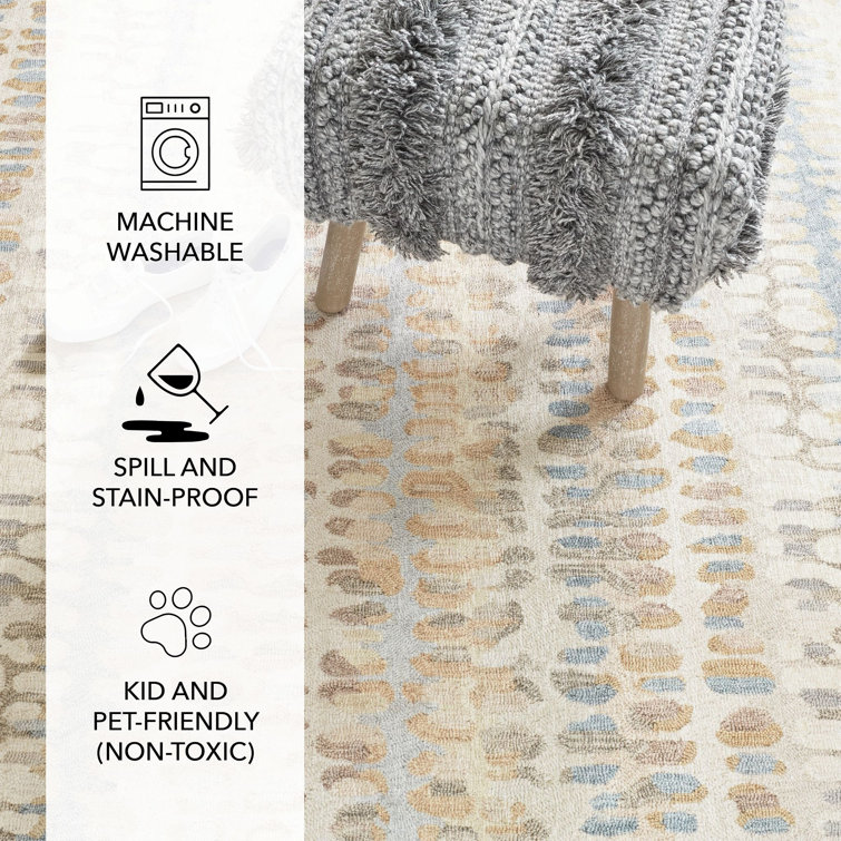 Paint Chip Blue Machine Washable Rug