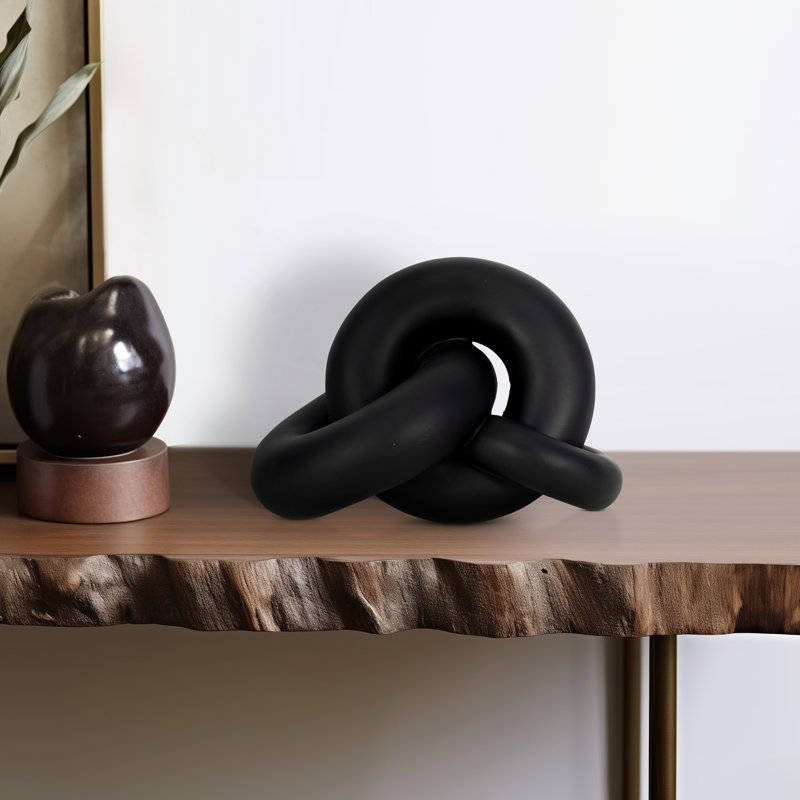 Sculpture moderne en nœuds de résine pour décoration intérieure - Accent géométrique pour décoration de salon ou de table - Noir
