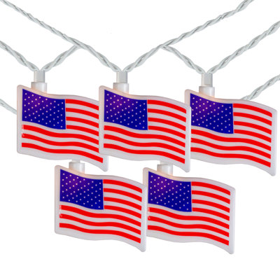 10-Count Red and Blue Patriotic American Flag 4th of July Lights 7.5ft White Wire