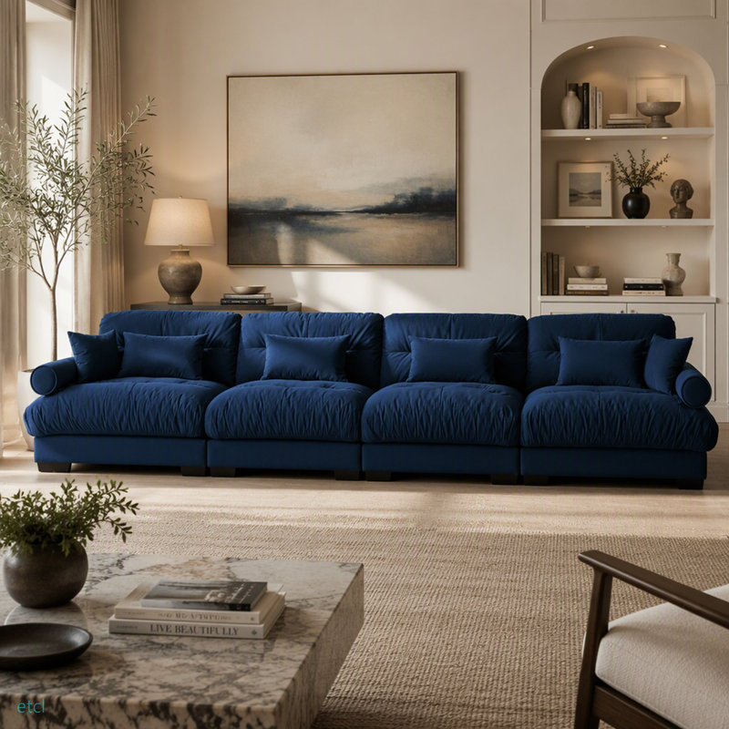 Canapé modulaire en velours surdimensionné Comfort, Velours bleu