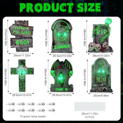 6 Pack Halloween Decorations, Glow in the Dark Tombstones Outdoor Decor