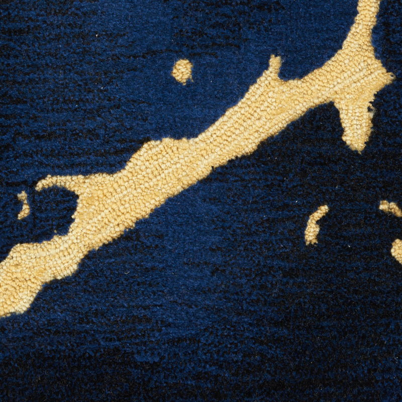 Tapis bleu marine / jaune touffeté à la main Lavonne, Rectangle 7 pi 9 po x 9 pi 9 po