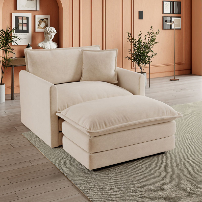 Chenille Sofa Set with Versatile Modular Ottoman, Light Coffee