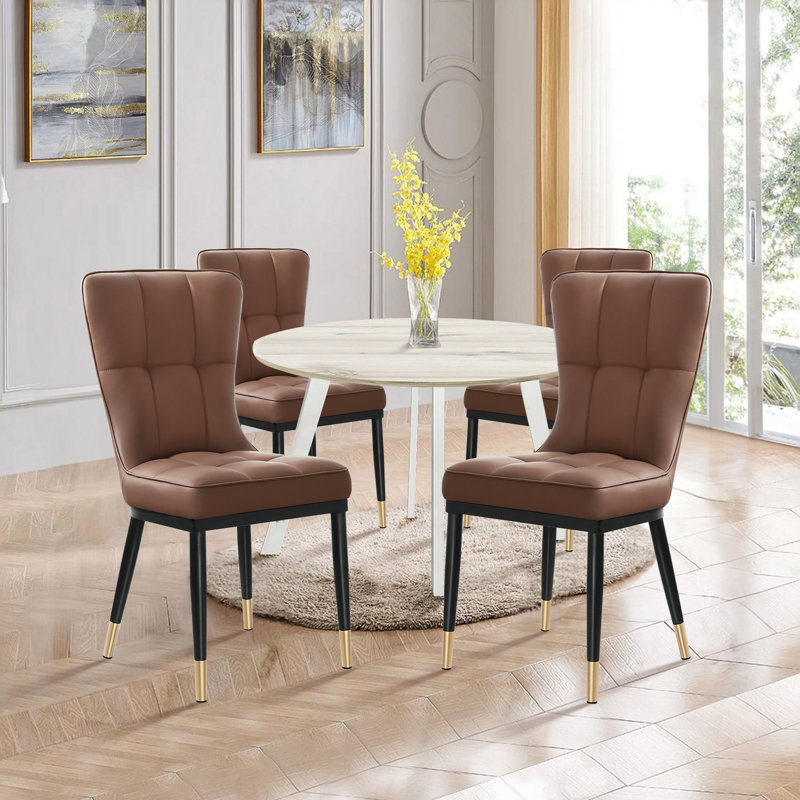 Chaise rembourrée moderne avec structure en métal, Brun