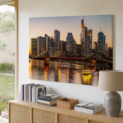 Toile moderne avec pont de rivière et bateau illuminé, impression sur toile pour le salon, la chambre à coucher, le bureau, le couloir, le vestibule, le mur de la galerie et la décoration moderne