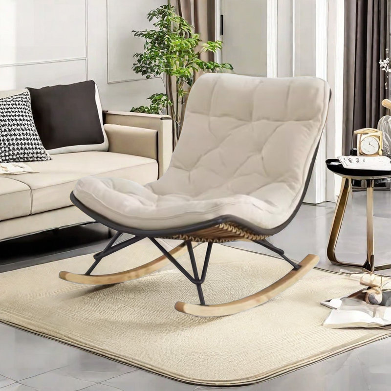 Chaise berçante simple et décontractée moderne, Blanc cassé