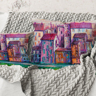 Square,Street With Colorful Old Homes - Modern Printed Throw Pillow