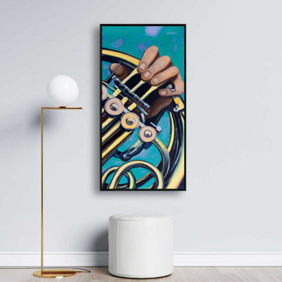 Musicien avec cor français - Décoration sur toile encadrée beige