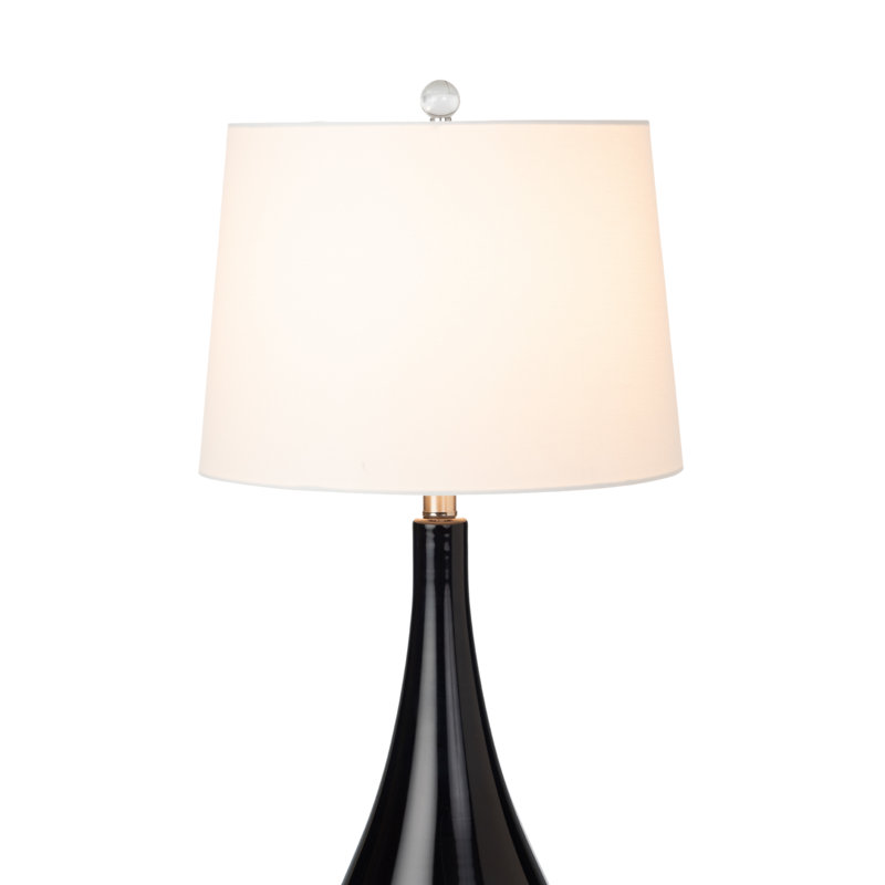 Isau Stunning Ombre Glass Table Lamp with Linen Shade (Set of 2), Black/White