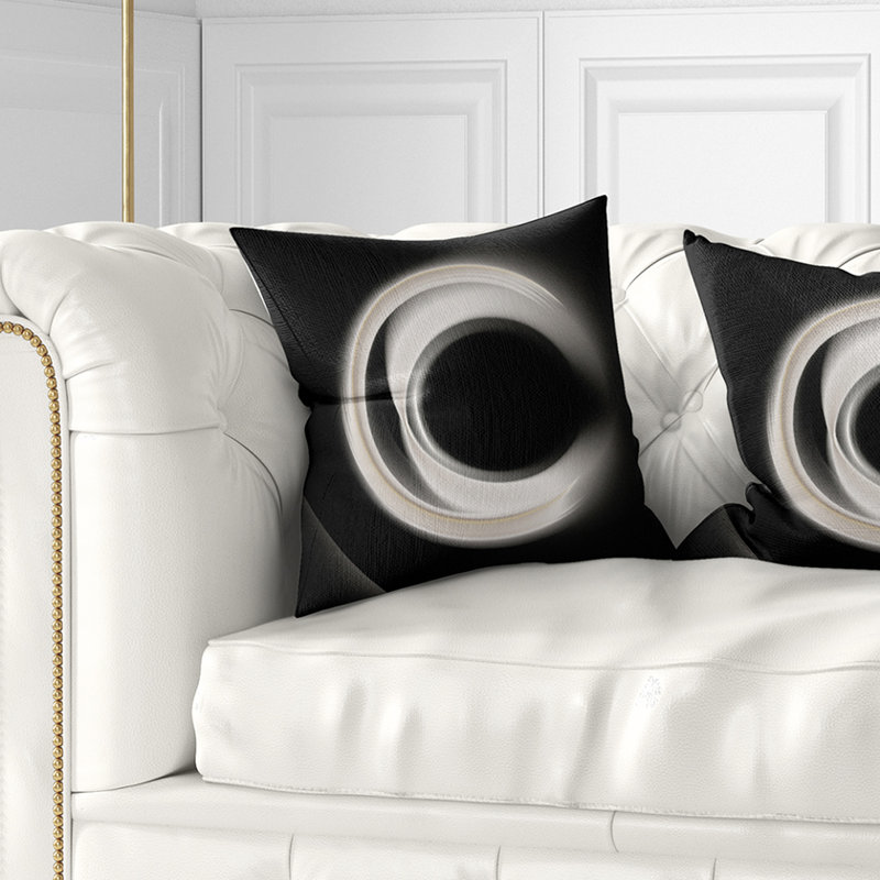 Blanc fractal sur fond noir - coussin imprimé abstrait, 16 po x 1 po, Coussin décoratif