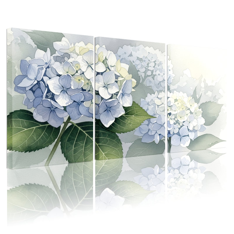 Tableau mural sur toile tendue à motif floral d'hortensias bleus (paquet de 3), H 30 po x l 60 po