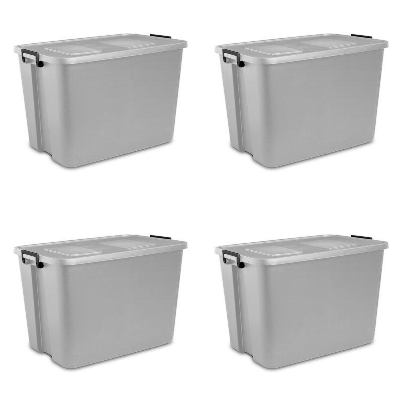 Sterilite 32 Gal Latch Tote, Stack Storage Bin, Latching Lid, Container Organizes Basement, Garage