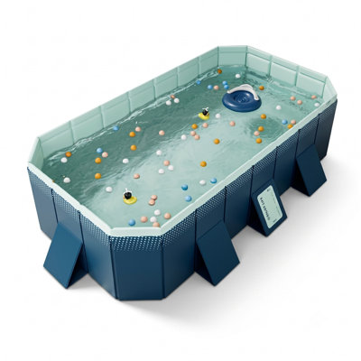 XX-Large (112.5" L x 65" W)Easy-Setup Foldable Non-Inflatable Swimming Pool – Heavy-Duty PVC Portable Backyard Pool for Kids and Family，Fast Drain