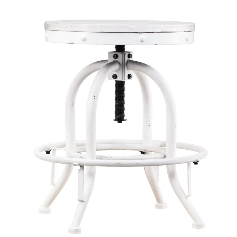 Industrial Swivel Stool In White, Mix, Rustic Seat For Multiple Purposes Whitewashed Stool, Adjustable Feature, Design Bedroom Furnishings