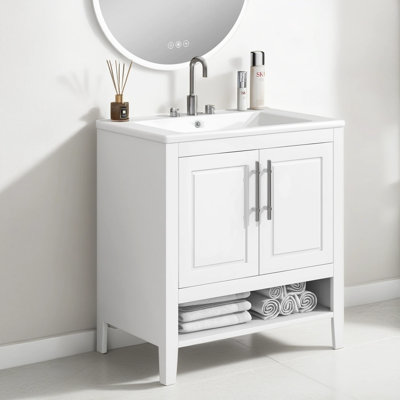 Meuble-lavabo à structure solide de 30 po, panneau de fibres à densité moyenne, lavabo inclus